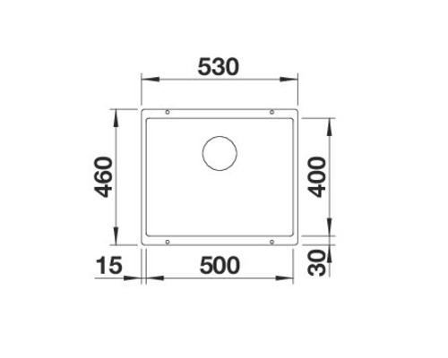 Technische Zeichnung einer Spüle mit Maßangaben