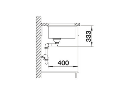 Zeichnung einer Spüle mit Abmessungen