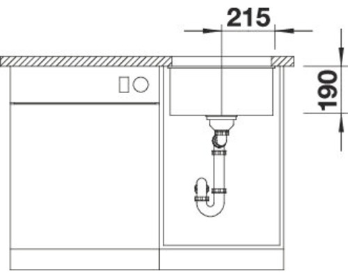 Technische Zeichnung eines Spültischunterschranks mit Maßangaben