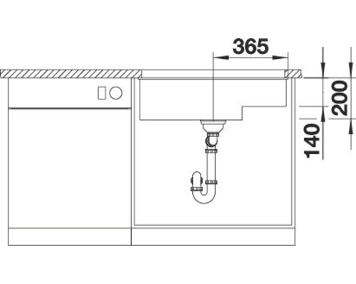 Skizze einer Küchenspüle mit Abmessungen