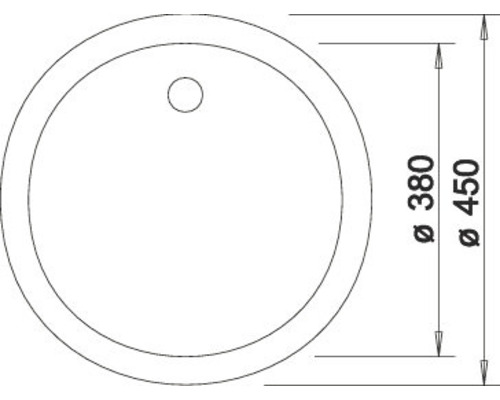 Zeichnung einer runden Duschwanne mit den Durchmessern 380 mm und 450 mm.