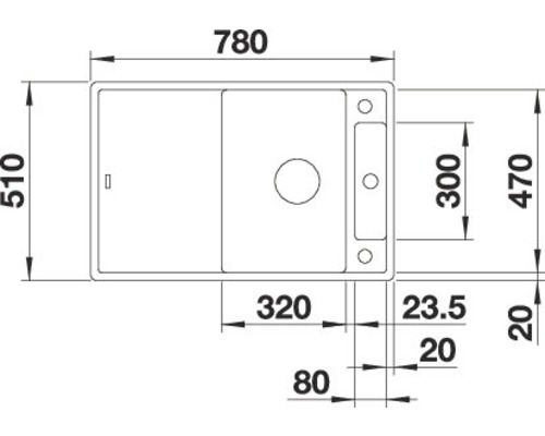 Zeichnung einer Spüle mit den Maßen 780 mal 510 Millimeter.