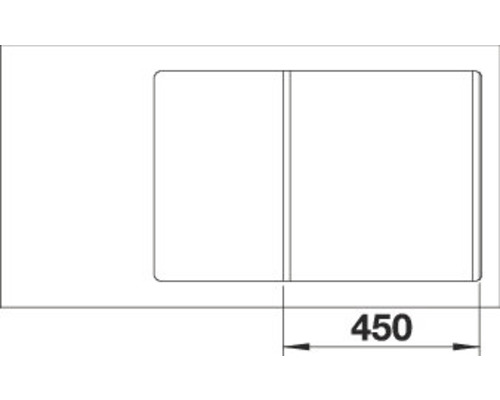 Technische Zeichnung einer Spüle mit Maßangabe 450
