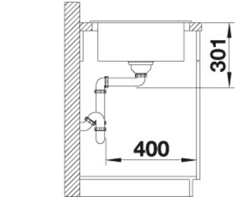 Technische Zeichnung einer Küchenspüle mit Abmessungen