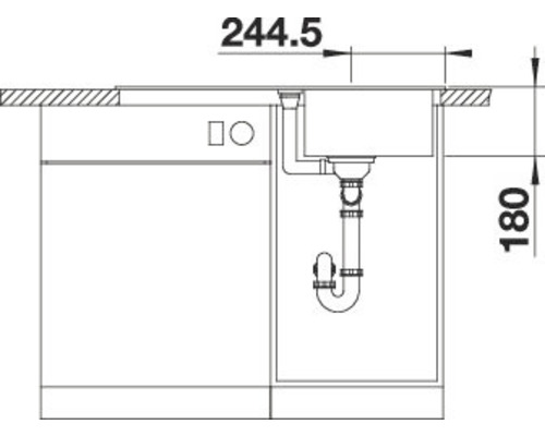Technische Zeichnung einer Spüle mit den Maßen 244,5 und 180
