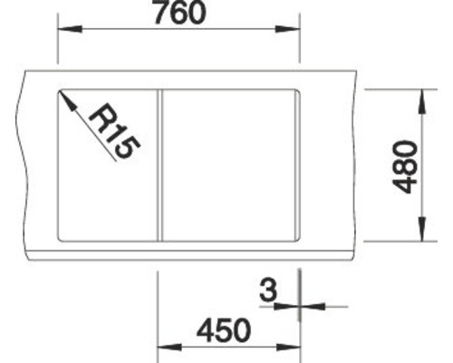 Technische Zeichnung einer Spüle mit Maßangaben