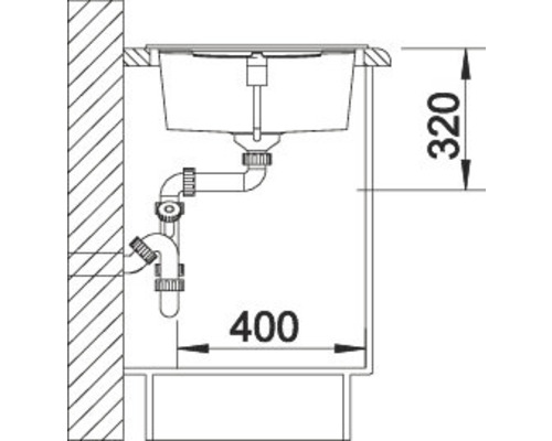 Technische Zeichnung eines Spülbeckens mit Abmessungen 320 und 400.