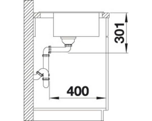 Technische Zeichnung einer Spüle mit Abmessungen 301 und 400