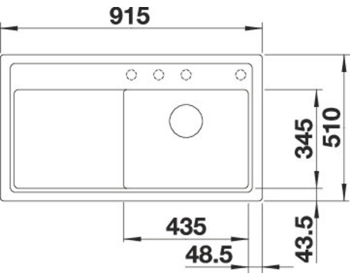 Maßzeichnung einer Spüle mit zwei Becken und Abtropffläche