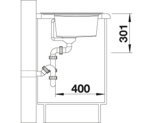 Zeichnung eines Waschbeckens mit den Maßen 301 und 400.