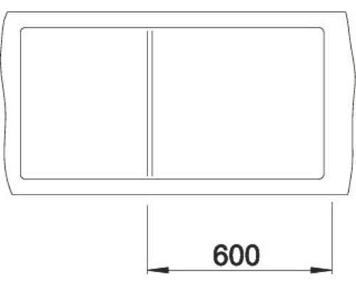 Technische Zeichnung eines Waschbeckens mit der Maßangabe 600 Millimeter