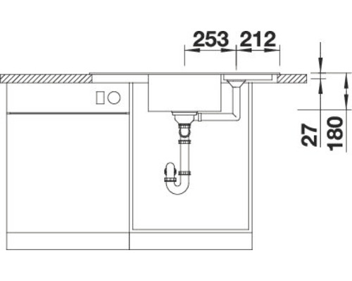 Skizze einer Küchenspüle mit Maßangaben