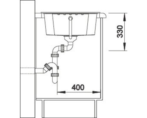 Skizze eines Spülbeckens mit Abmessungen 330 und 400