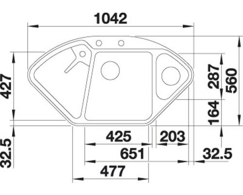 Technische Zeichnung einer Küchenspüle mit Maßangaben