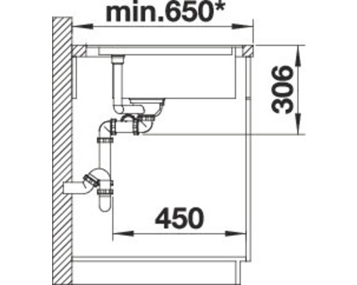 Technische Zeichnung eines Waschbeckens mit Abmessungen