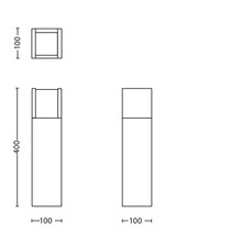 Technische Zeichnung einer Pollerleuchte mit den Maßen 400 x 100 x 100 Millimeter.