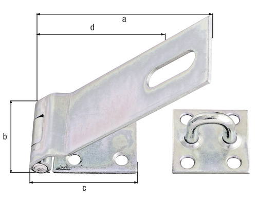 Torriegel aus Metall mit Öse und Maßangaben