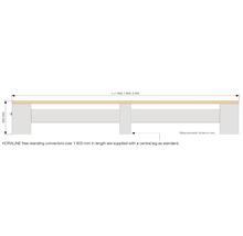 Technische Zeichnung eines KORALINE Standkonvektors mit Maßangaben