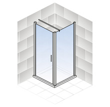 Eckdusche mit Glastüren in einem Badezimmer