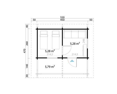 Grundriss eines Gartenhauses mit Maßangaben