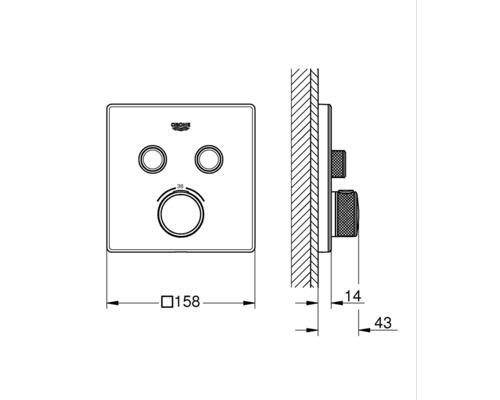 Technische Zeichnung einer Grohe Armatur mit Maßen