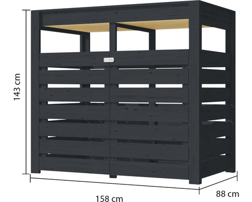 Mülltonnenbox aus Holz mit den Maßen 143 mal 158 mal 88 Zentimeter