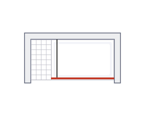 Schiebetürsystem mit Gitterstruktur und roter Leiste