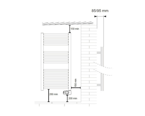 Schema für einen Heizkörper mit Maßangaben