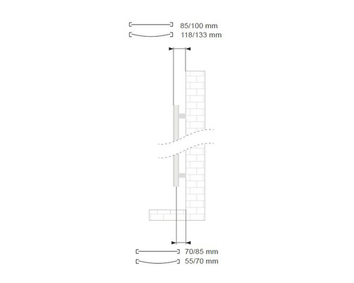 Illustration der Wandmontage mit Maßangaben in Millimetern