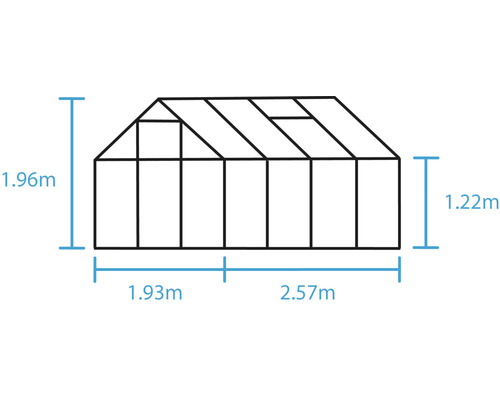 Abbildung der Abmessungen eines Gewächshauses