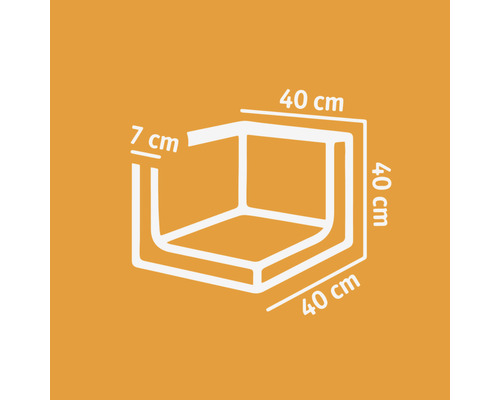 Skizze einer Eckverbindung mit den Maßen 40 cm x 40 cm x 7 cm