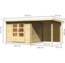 Abmessungen eines Gartenhauses aus Holz mit Anbau
