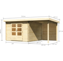 Holzgartenhaus mit den Maßen 514 mal 333 mal 220 Zentimeter.