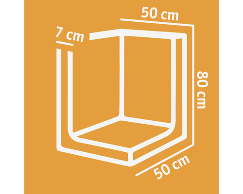 Technische Zeichnung einer Duschkabine mit Maßen: 50 cm Breite, 80 cm Höhe und 7 cm Tiefe