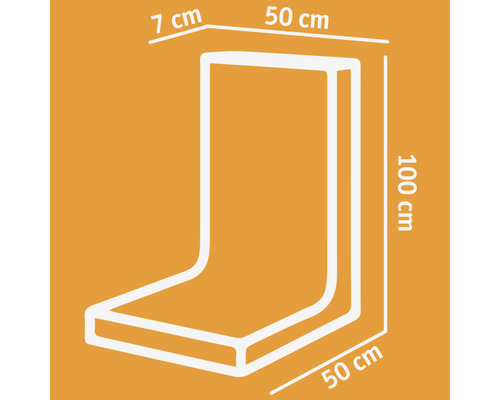 Technische Zeichnung eines Eckprofils mit den Maßen 7 cm, 50 cm und 100 cm.