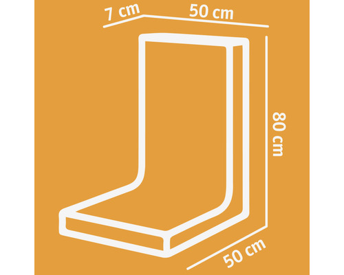 Skizze eines Eckkissens mit den Maßen 50 cm x 80 cm x 7 cm
