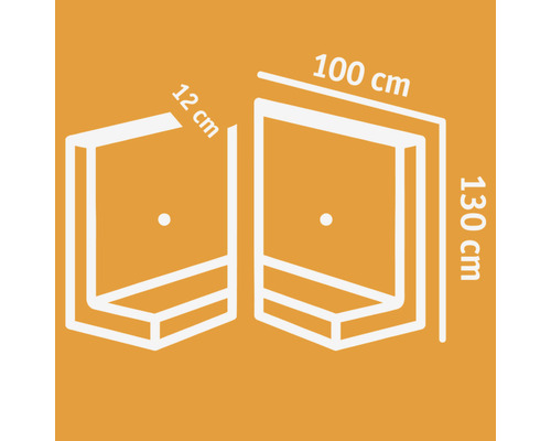 Technische Zeichnung eines Duschpaneels mit den Maßen 12 cm, 100 cm und 130 cm.