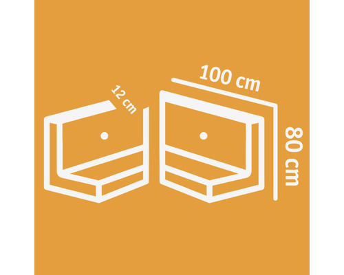 Zeichnung eines Regals mit den Maßen 100 Zentimeter Breite, 80 Zentimeter Höhe und 12 Zentimeter Tiefe