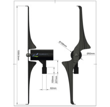Technische Zeichnung einer Windturbine mit Maßangaben