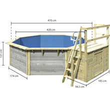Abmessungen des Holzpools mit Leiter und Plattform
