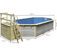 Aufstellpool aus Holz mit Leiter und den Maßangaben