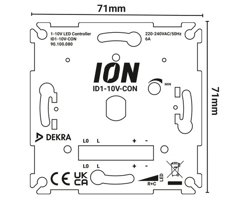 ION ID1-10V-CON LED Controller mit DEKRA Siegel und CE Kennzeichnung.