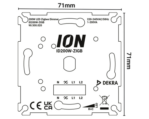 ION LED Zigbee Dimmer mit den Maßen 71 x 71 mm.