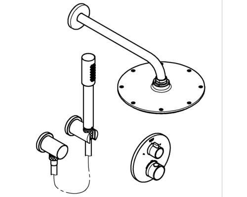 Brausegarnitur mit Kopfbrause, Handbrause und Thermostatmischer