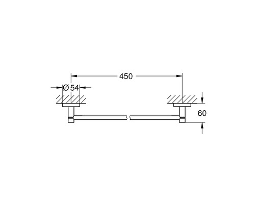 Technische Zeichnung eines Handtuchhalters mit Maßangaben
