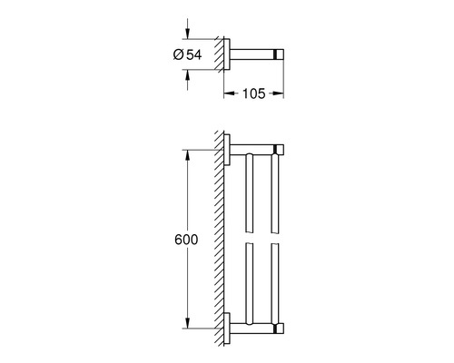 Technische Zeichnung eines Handtuchhalters mit Maßangaben
