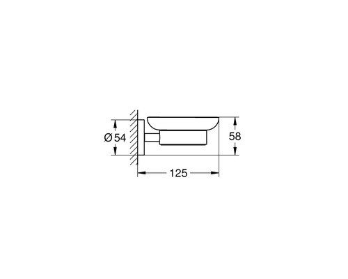 Technische Zeichnung eines Seifenhalters mit Maßangaben.