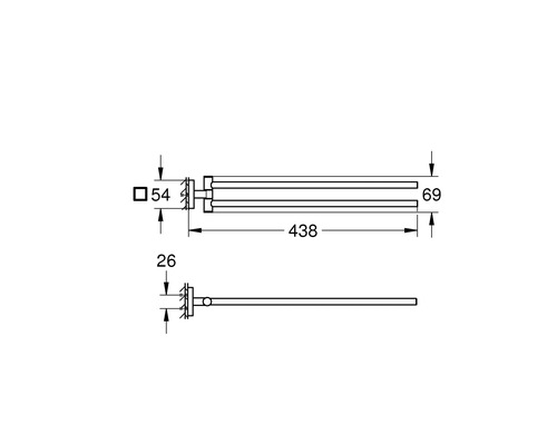 Technische Zeichnung eines Handtuchhalters mit Maßangaben
