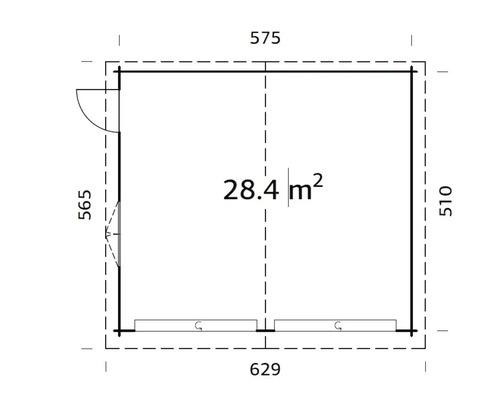 Grundrisszeichnung eines Gebäudes mit einer Fläche von 28,4 Quadratmetern
