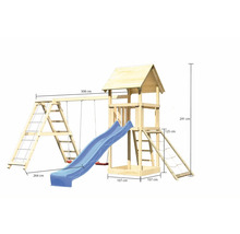 Spielturm mit Schaukel, Rutsche und Kletterwand mit Abmessungen